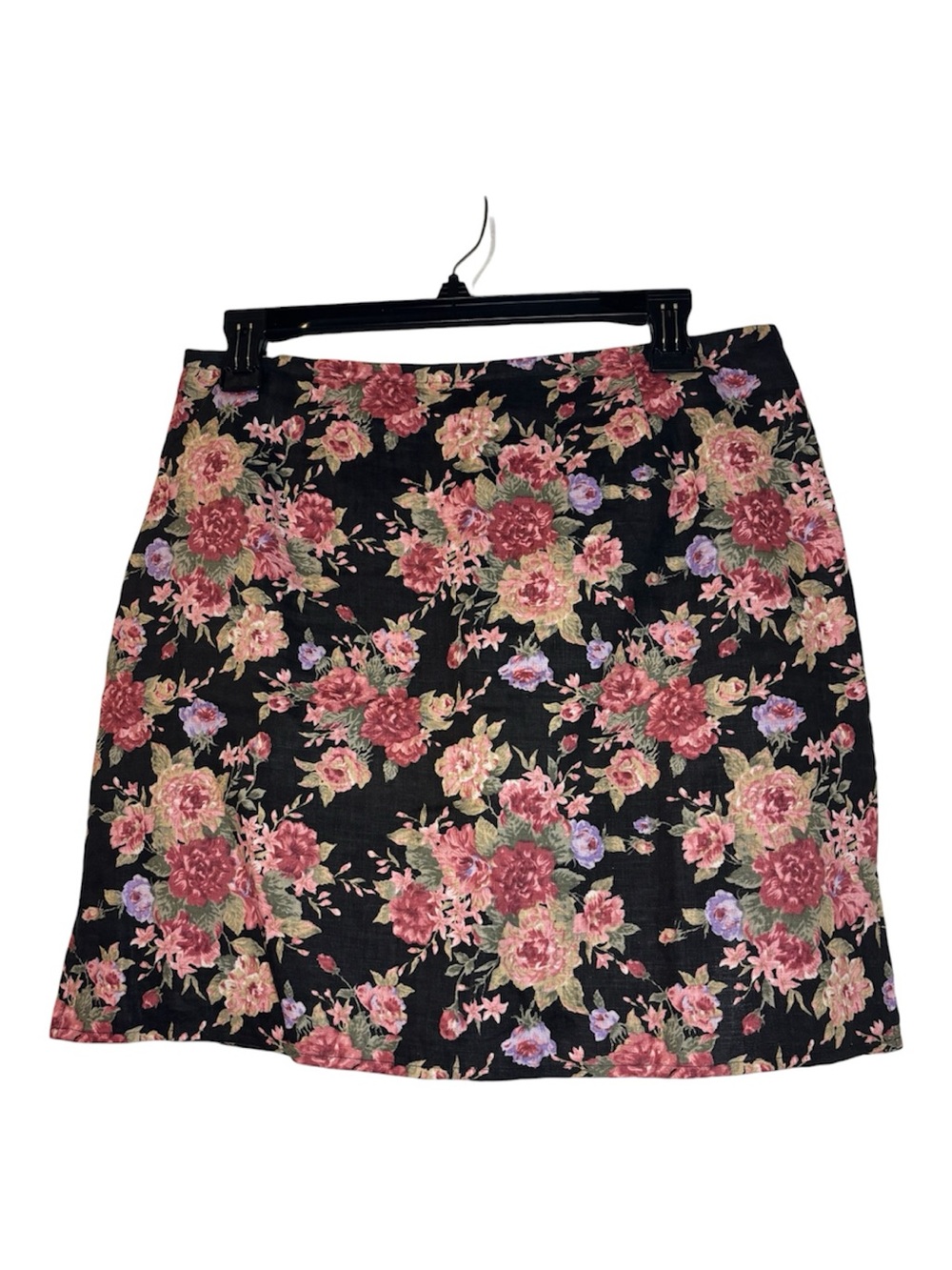 Vintage Boston Proper 100% Linen Black Floral Mini Skirt - Pink Rose Size 10